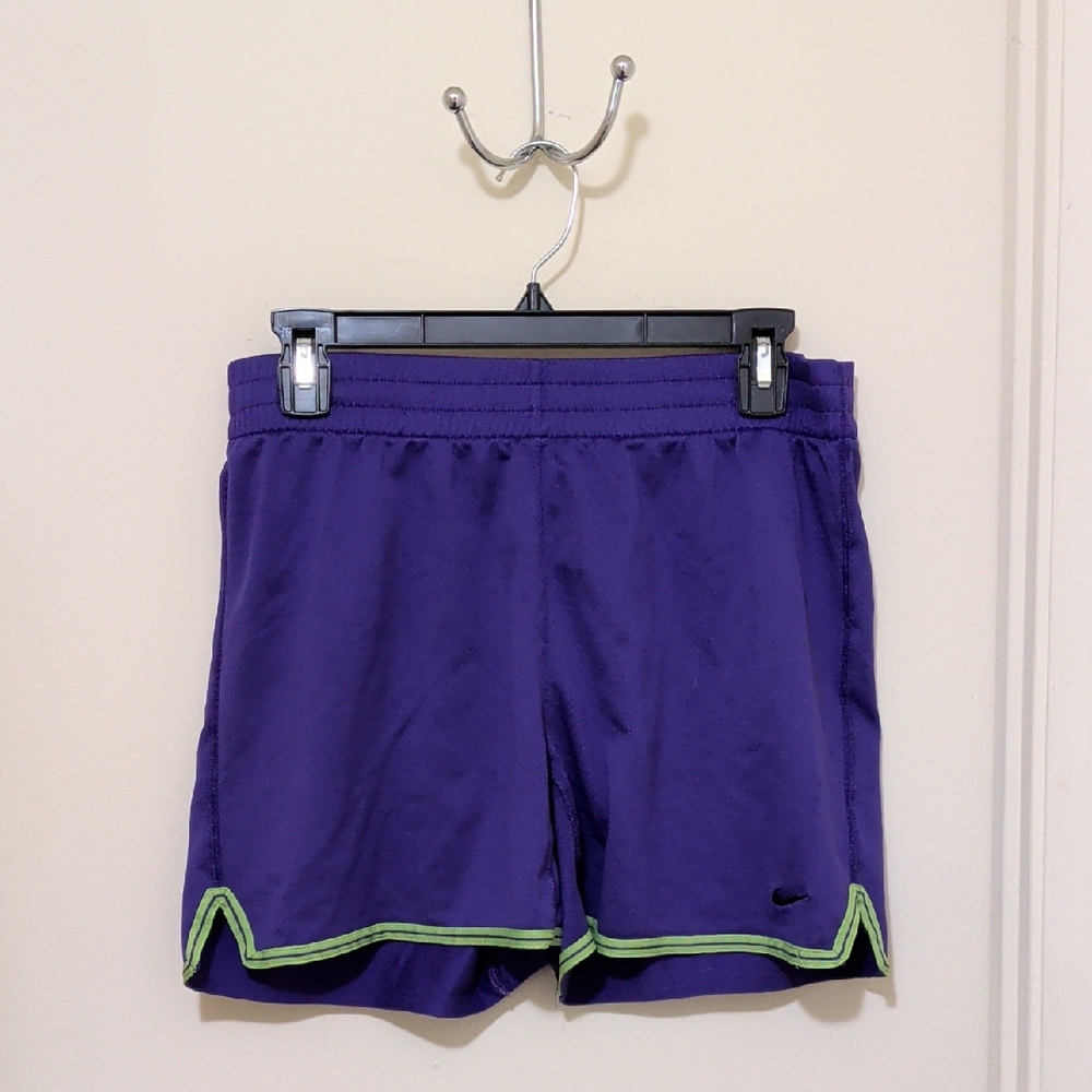 Nike Dri-FIT Purple Athletic Shorts Green Trim Women’s Size Small